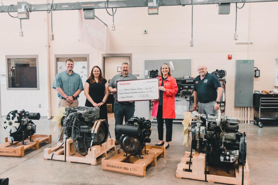 (L-R) are Nathan Major, diesel technology instructor, Athens Tech; Christina Wolfe, dean of business, industry and technology, Athens Tech; Jeff Stewart, president, Takeuchi-US; Andrea Daniel, president, Athens Tech; and Charles Dawson, program chair, Athens Tech.