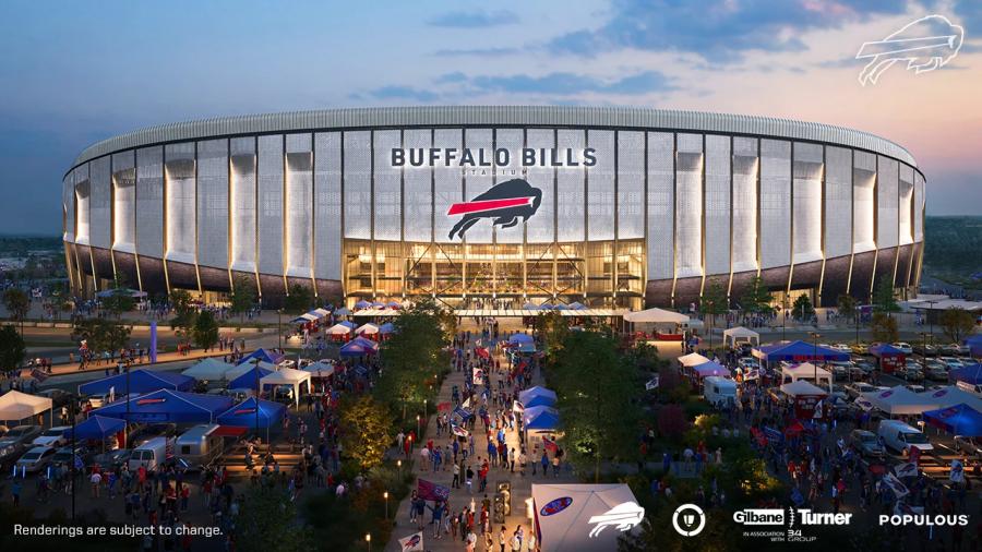 The new 60,000-seat stadium is being built in a former parking lot directly across the street from Highmark Stadium, which has served as the Bills’ home since 1973 when it was named Rich Stadium.  (Buffalo Bills rendering)