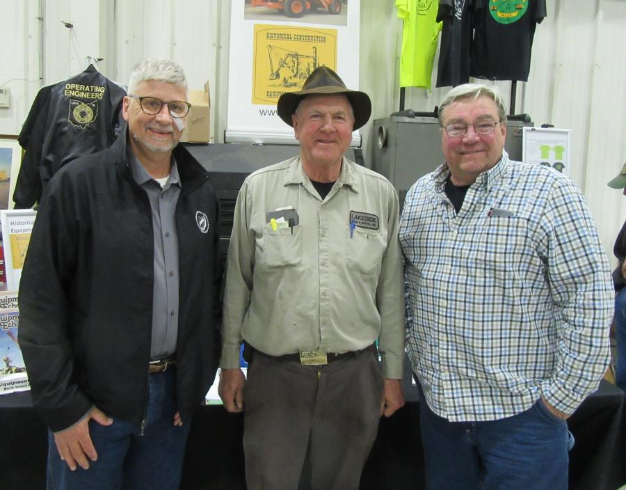 (L-R): Patrick Jacomet, executive director of the Ohio Aggregates & Industrial Minerals Association, catches up with Lakeside Sand & Gravel’s Larry Kotkowski and Dave Geis, Historical Construction Equipment Association national director and radio personality. 
(CEG photo) 