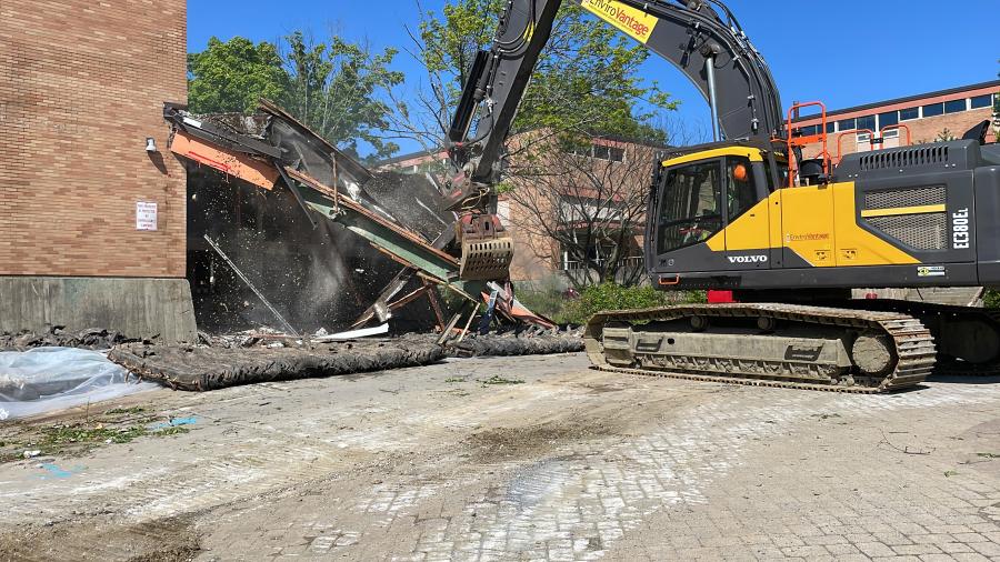As the demolition contractor works to dismantle Building A — a job the school district said should be done by the end of June — it will concurrently clean out and remediate Building B, which once housed the library and administrative offices. (Burlington School District photo)