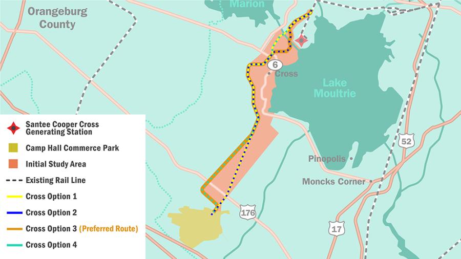 The nearly 23-mi. rail line will connect to an existing CSX line near the Santee Cooper Cross Generating Station in Cross.