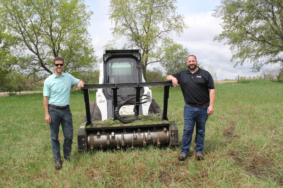 Brian Santarsiero (L), owner of Sanco Equipment, and Joe Graham, Sanco sales manager, set up for demo day by making sure this 60-in. Diamond drum mulcher and Bobcat T770  are ready. “We had a great turnout and the rain held off, so this was a big success,” said Graham.
(CEG photo)