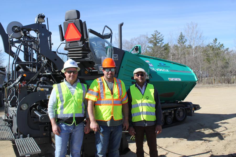 (L-R) are John Beasley, general manager, sales and operations of Hayden-Murphy; Phil Laumann, paving specialist of Hayden-Murphy; and Laikram Narsingh, Wirtgen Group application and technology specialist.
(CEG photo)