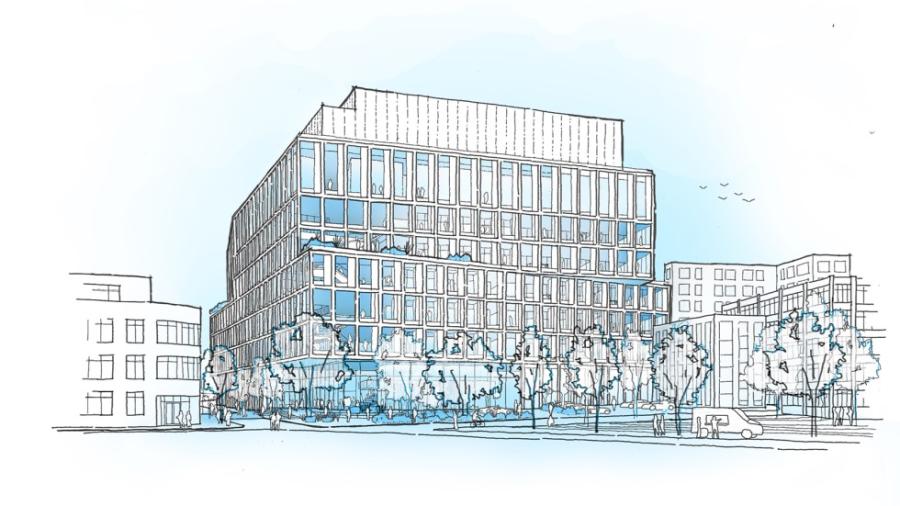 The building will feature open labs, offices and collaborative spaces, all designed with the flexibility to meet the shifting research needs of scientists over time. (TenBerke rendering)