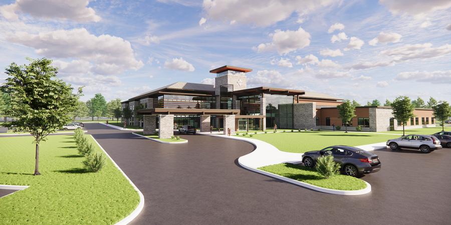 The combined replacement hospital and medical office building creates a sustainable model for health care in Union County that centralizes physician practices, outpatient services and inpatient care. (Spartanburg Regional Healthcare System rendering)