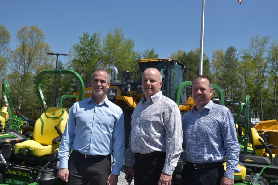 (L-R): On hand to greet customers at United’s newest facility are Mark Kuhn, president, United Construction & Forestry; Mike DeMartin, CFO of both United Construction and Forestry and United Ag and Turf, Northeast; and Scott Miller, president of United Ag & Turf, Northeast.
(CEG photo)