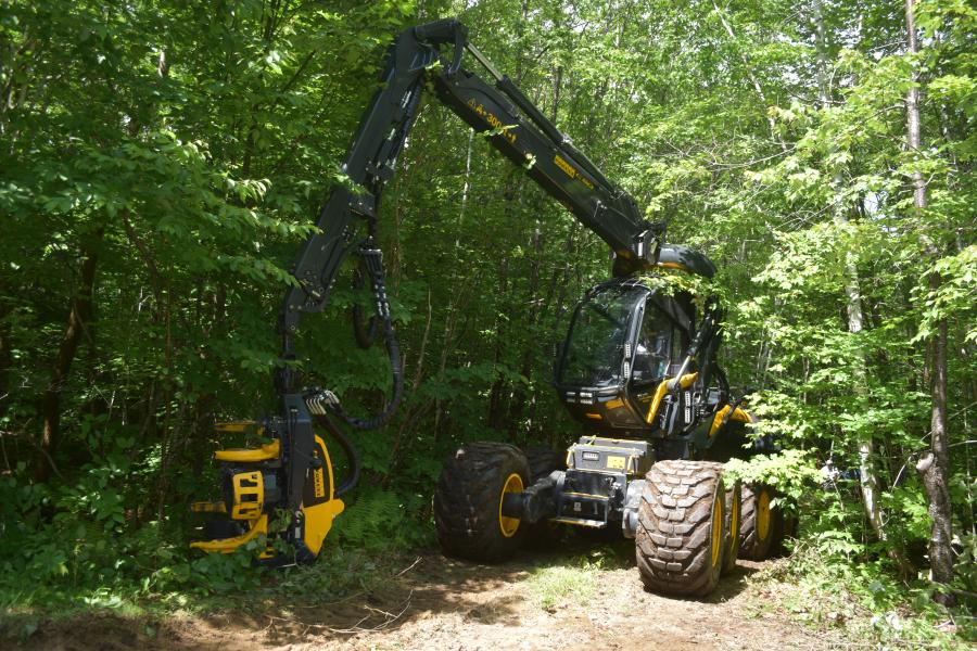 The Ponsse Scorpion King harvester can cut trees to the desired log length and set them to the side for pickup by the forwarder.
(CEG photo)