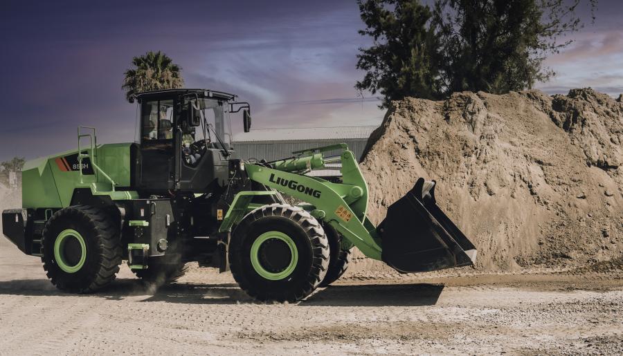 The battery electric 856H-E MAX Wheel Loader debuted to the North American market at the 2023 ConExpo-Con/AGG show.