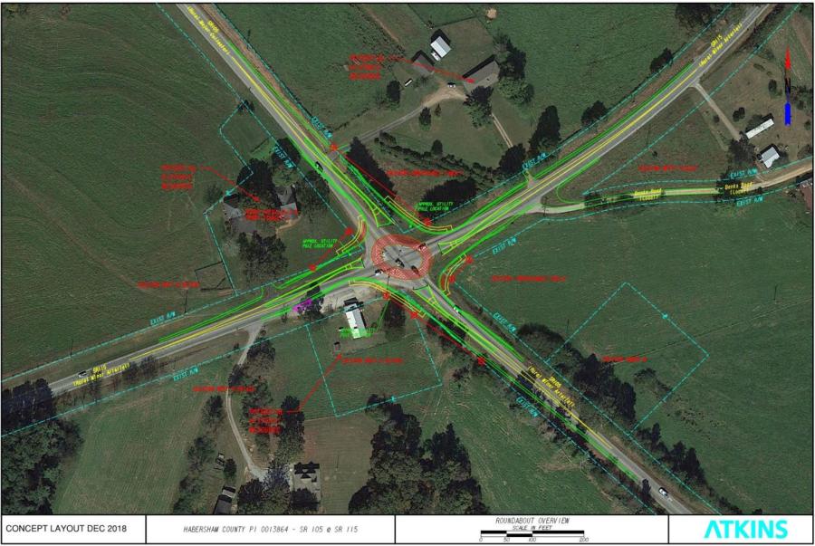 The roundabout will be a first for Habersham County. It’s likely to be similar to the one installed on Hwy. 115 at State Route 52 in Lumpkin County. (Georgia Dept. of Transportation map)