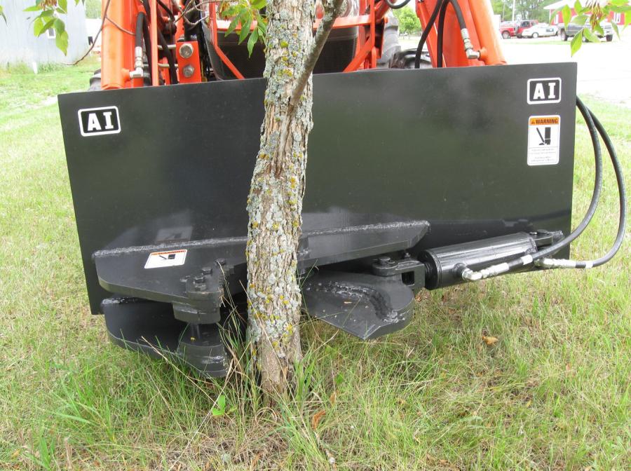 Attachments International’s tree sheer mounts on all skid steers, ag tractors and 3-point hitches.