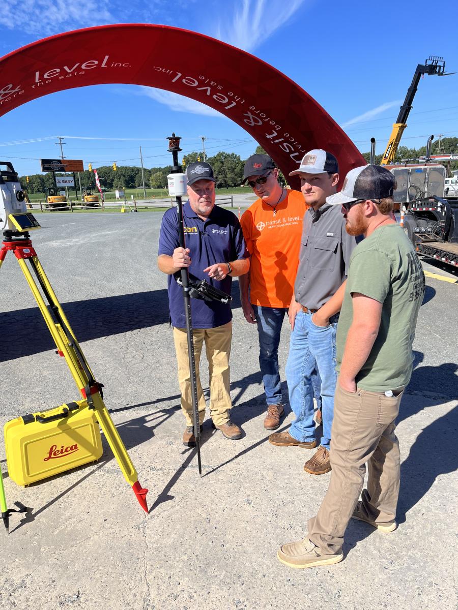 (L-R): Charles Clausen and Joel Goodson, both of Transit & Level Clinic, go over the Leica suite of equipment with Chase Hicks and Tyler Lambert, both of Hicks Land Management in Mocksville, N.C.
(CEG photo)