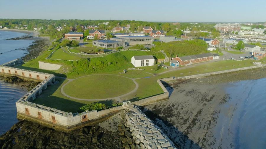 As well as being a college campus and one the state’s more popular tourist attractions, the fort also serves as Portland Harbor’s breakwater, a 900-ft.-long structure built along the shoreline in 1951 to protect boats, ships and the 126-year-old Spring Point Ledge Lighthouse from the force of waves and currents. (Southern Maine Community College photo)