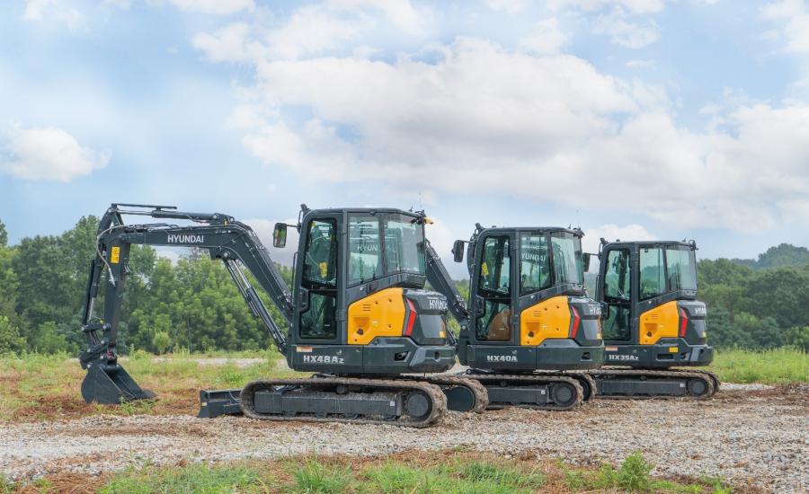 The Hyundai HX35AZ excavator is powered by a Kubota D1703 diesel engine with a net power rating of 24.8 hp (18.2 kW), while the HX40A and HX48AZ feature Yanmar 4TNV88C engines, rated at 37.4 hp (27.5 kW). 