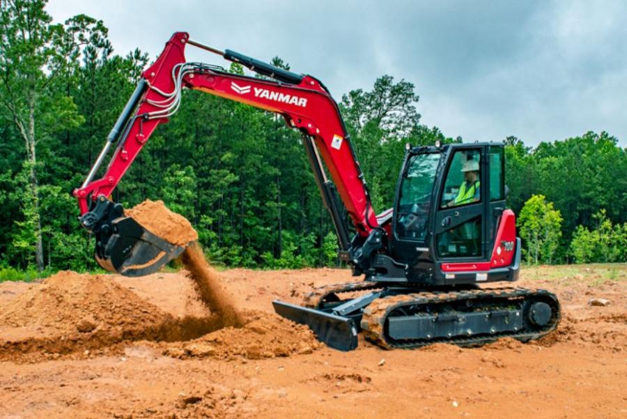 Compact mini excavator from Yanmar — zero tail swing, blade, tracks and the ultimate tool carrier.