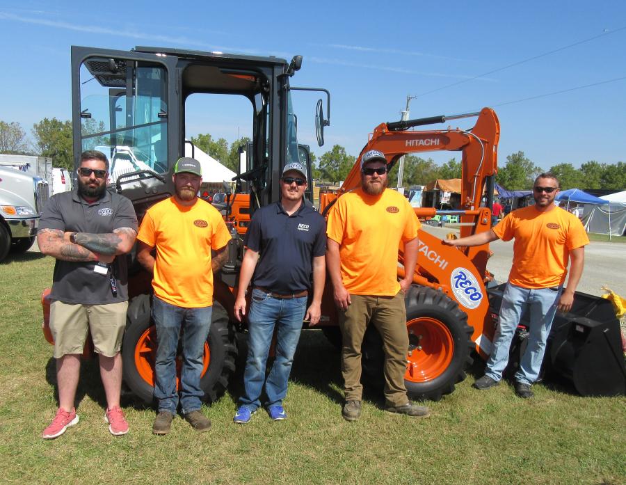 (L-R): Nate Sparks, Jake Wetzel, Corey Spahr, Zach Bales and T.J. Amick of Reco Equipment welcome attendees to review the dealership’s Hitachi Equipment. 
(CEG photo)