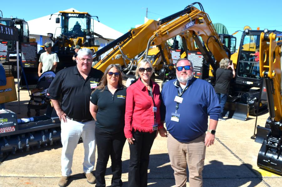 Packing a tremendous array of SANY products into their exhibit (L-R) are John Aspinwall, Gwen Eckersen, Karen Harrod and Branden Smith of Perry Brothers Equipment Company, based in Americus, Ga.  
(CEG photo)