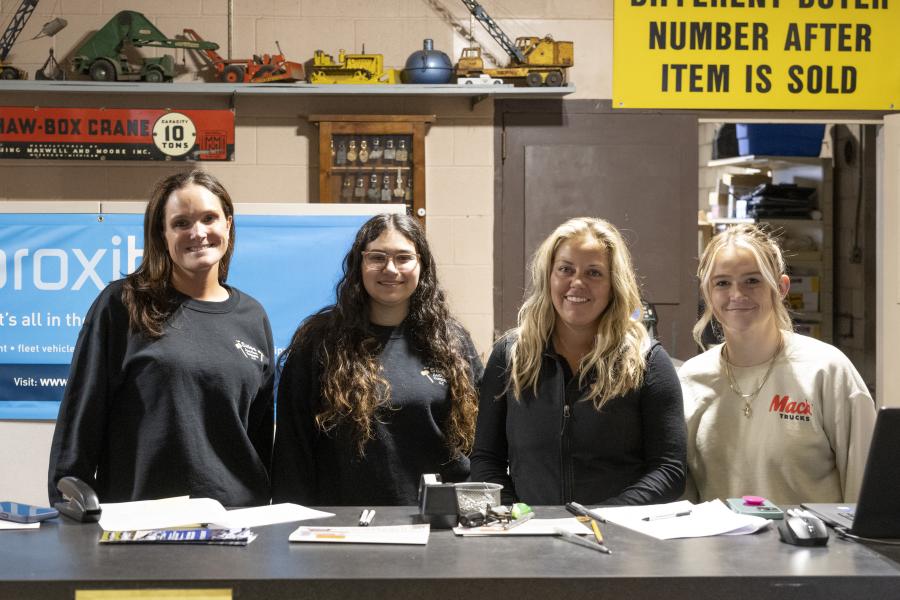 The Sales Auction Company office crew team welcomes attendees and helps them get registered and checked out for the auction (L-R) are Ashley McMann,  Simonne Masse, Shelley Sales and Emily Musumesi.
(CEG photo)