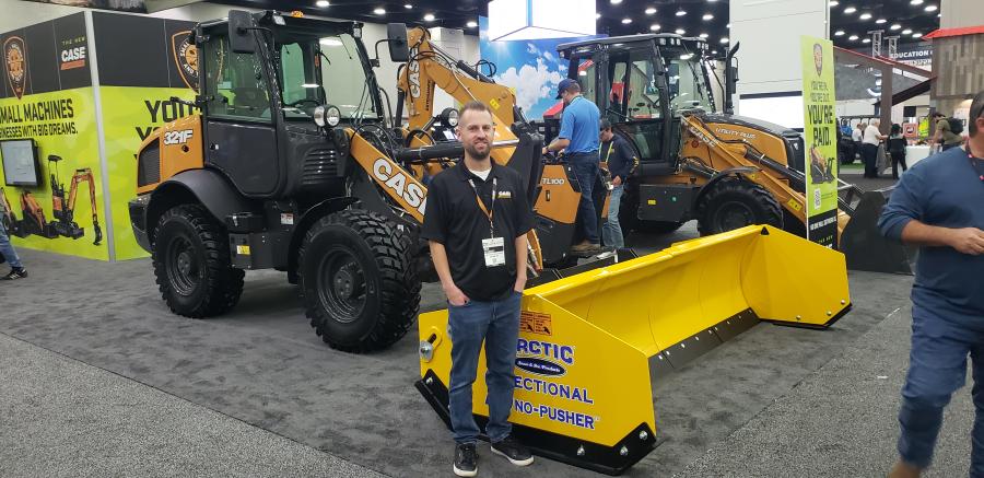 Wes Schmidt of Case Construction in Racine, Wis., is with the Case 321F compact wheel loader with an Arctic mounted push plow.
(CEG photo)