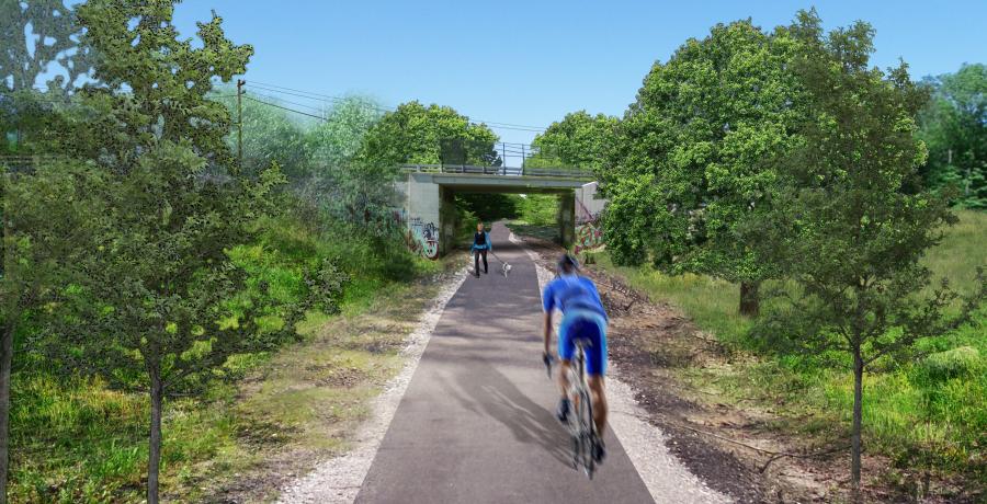 A conceptual design of future trail under Route 33. (City of Portsmouth, N.H. rendering)