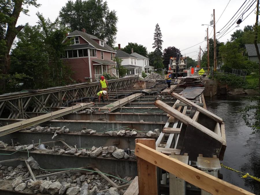 Removal of concrete deck rubble from Island Street bridge. (Keene, N.H., photo)