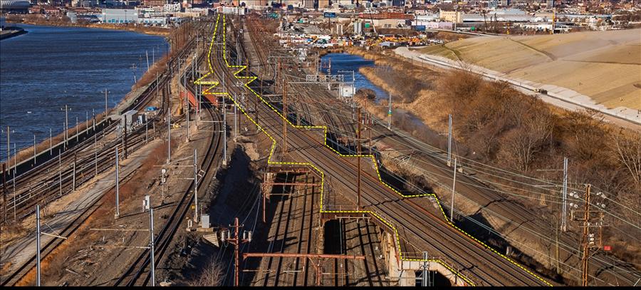 The Sawtooth Bridges in New Jersey, outlined in yellow. (Amtrak photo)