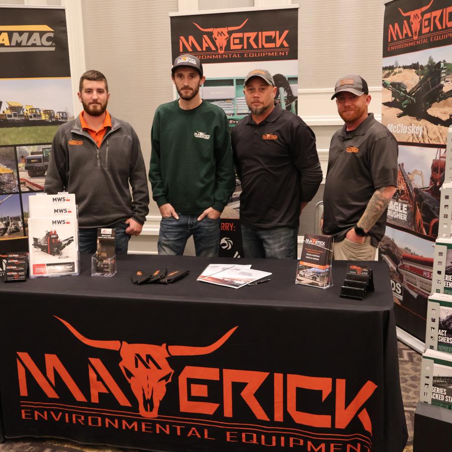 (L-R): Craig Kaser, Damon Daugherty, Jason Spencer and Matt Behm, sales representatives of Maverick Equipment, were ready to discuss the lineup of aggregate processing equipment and products designed to make the recycling process more efficient.
(CEG photo)