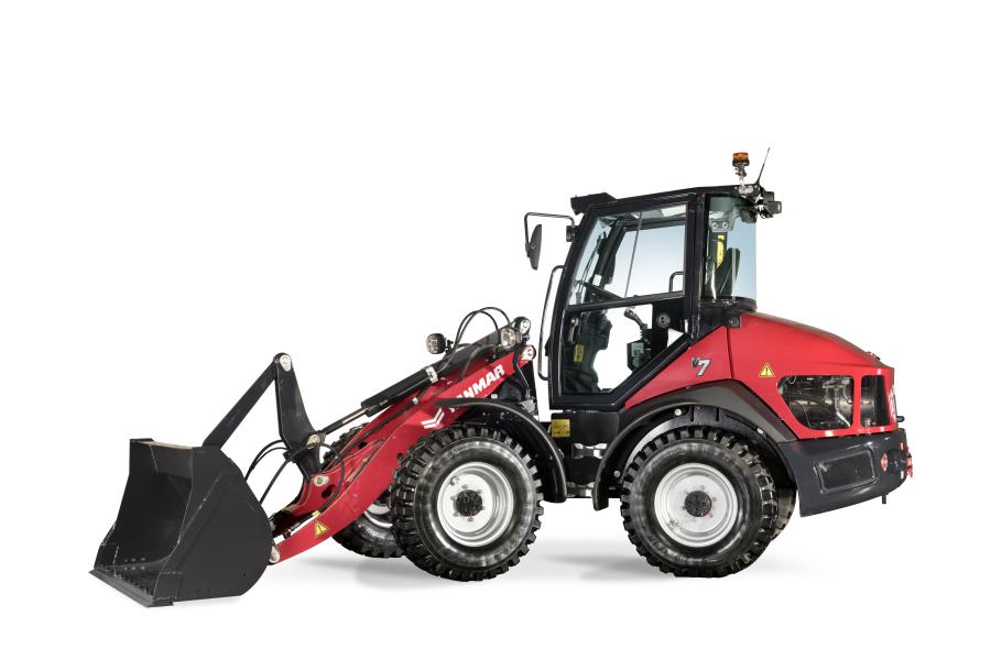 The 9,370-lb. V7 fills the gap in the Yanmar wheel loader line between the V4-7 and the V8 and features a low operating weight, comfortable cab area and high bucket capacity.