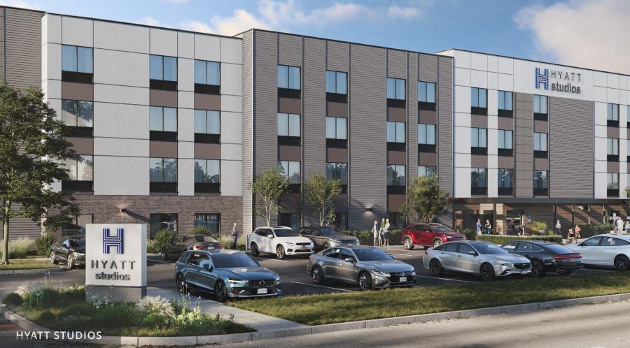 The Hyatt Studios hotel would offer 122 extended-stay rooms at PWM, according to a news release from the hotelier. (Hyatt Studios rendering)