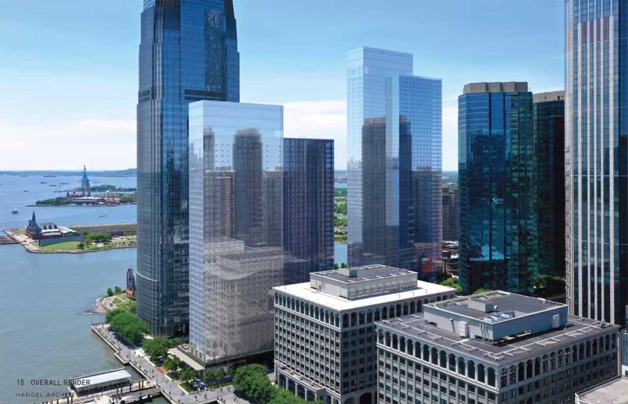 55 Hudson Street, the initial 58-story portion of a two-tower development, will bring new rental apartments, public open spaces and retail to Jersey City’s downtown. (Handel Architects rendering)