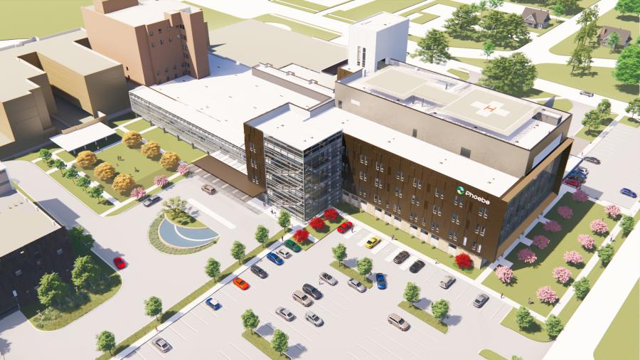 When finished, the first floor of the new tower will house an emergency and trauma center. In addition, the hospital’s current emergency center also will be completely renovated to create one large, seamless advanced center. (Phoebe Putney Memorial Hospital rendering)