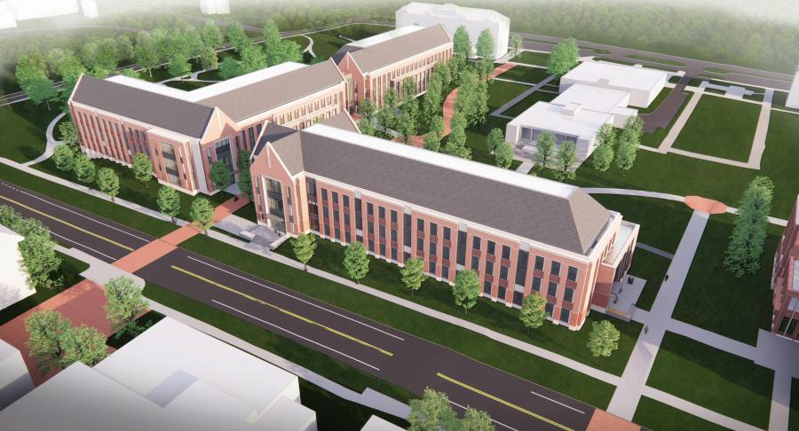 The complex will include three separate buildings connected by pedestrian bridges and a shared basement, each housing high-tech teaching labs, research laboratories, a teaching garden and communal student areas.