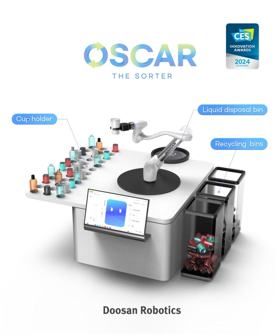 AI-powered recycling cobot 'Oscar the Sorter' autonomously learns about products and sorts them, even recognizing crushed items without human intervention.