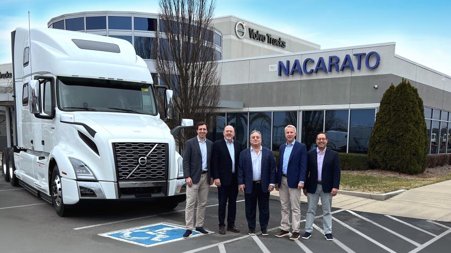 Volvo Trucks North America announced that its independent authorized dealer Vanguard Truck Centers acquired Nacarato Truck Centers to become one of Volvo Trucks’ largest dealer groups in North America. (L-R) are Will Blue, chief financial officer, Vanguard Truck Centers; Lloyd Baldridge, chief financial officer, Nacarato Truck Centers; Mike Nacarato, chief executive officer, Nacarato Truck Centers; Tom Ewing, president and chief executive officer, Vanguard Truck Centers; and Pat Daily, chief operating officer, Nacarato Truck Centers.