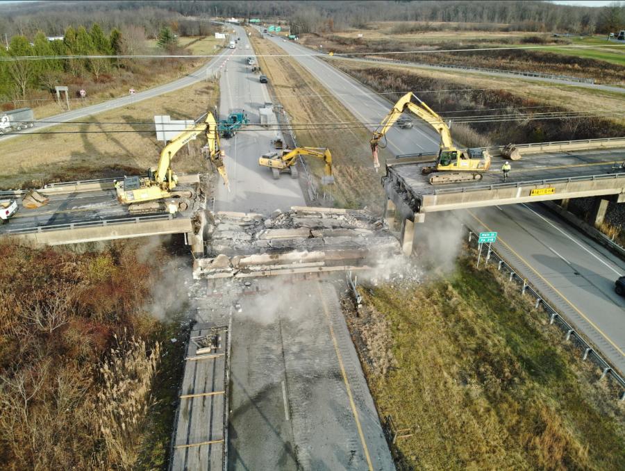The western section of the bridge, over Interstate 376 in Shenango Township, was significantly damaged Dec. 7 in an accident that saw the boom of an eastbound roll-off truck strike the span.