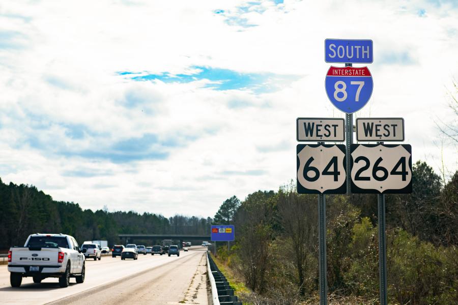 The future Interstate 87 would begin in Raleigh and travel eastward in the Tarheel State for approximately 103 mi. on what is now U.S. Highway 64, before hitting Williamston, and turning onto U.S. 17 for another 80 mi. through Elizabeth City.