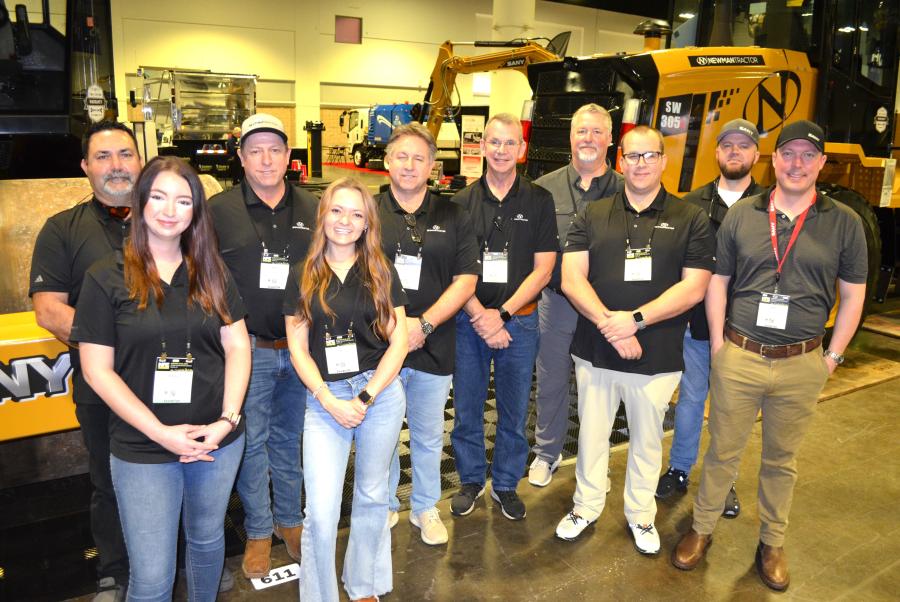 A big group from SANY and its dealer, Newman Tractor, were out in full force to promote their machines. (L-R) are Matt Seyl, Nicole Rinderle, Steve O’Neil, Liz Zalla, Chris Hooker and Marty Malloy, all of Newman Tractor; and Eric LaForge, Jordan Van Wie, Foster Ladlee and Mike Maguire, all of SANY America. At NPE, SANY displayed equipment not previously seen by many attendees, including the newest SANY motor grader and compaction machines. (CEG photo)