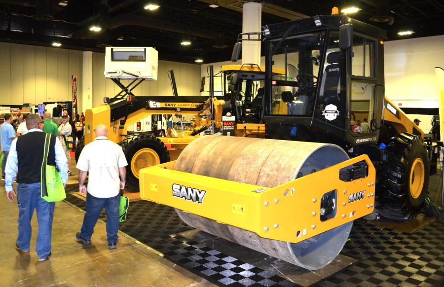 At NPE, SANY displayed equipment not previously seen by many attendees, including the newest SANY motor grader and compaction machines. (CEG photo)
