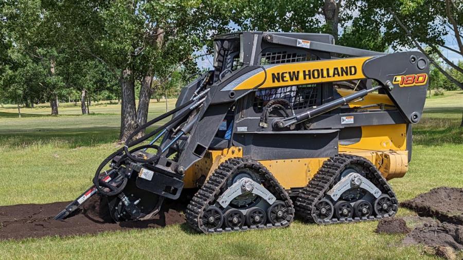 Unlike traditional two track skid steer systems, the 15-in. wide RT125 TC features a rubber torsion suspension system which, along with the four tracks independently oscillating, allows them to conform to the ground and contour with the terrain while the machine is in operation.