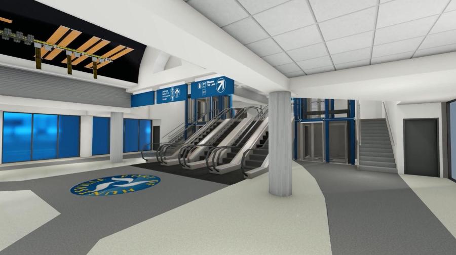 A second elevator, a new pair of escalators — for a total of four (two up and two down) — and two new sets of stairs to give passengers multiple options for moving from the terminal to the concourse are part of the project.