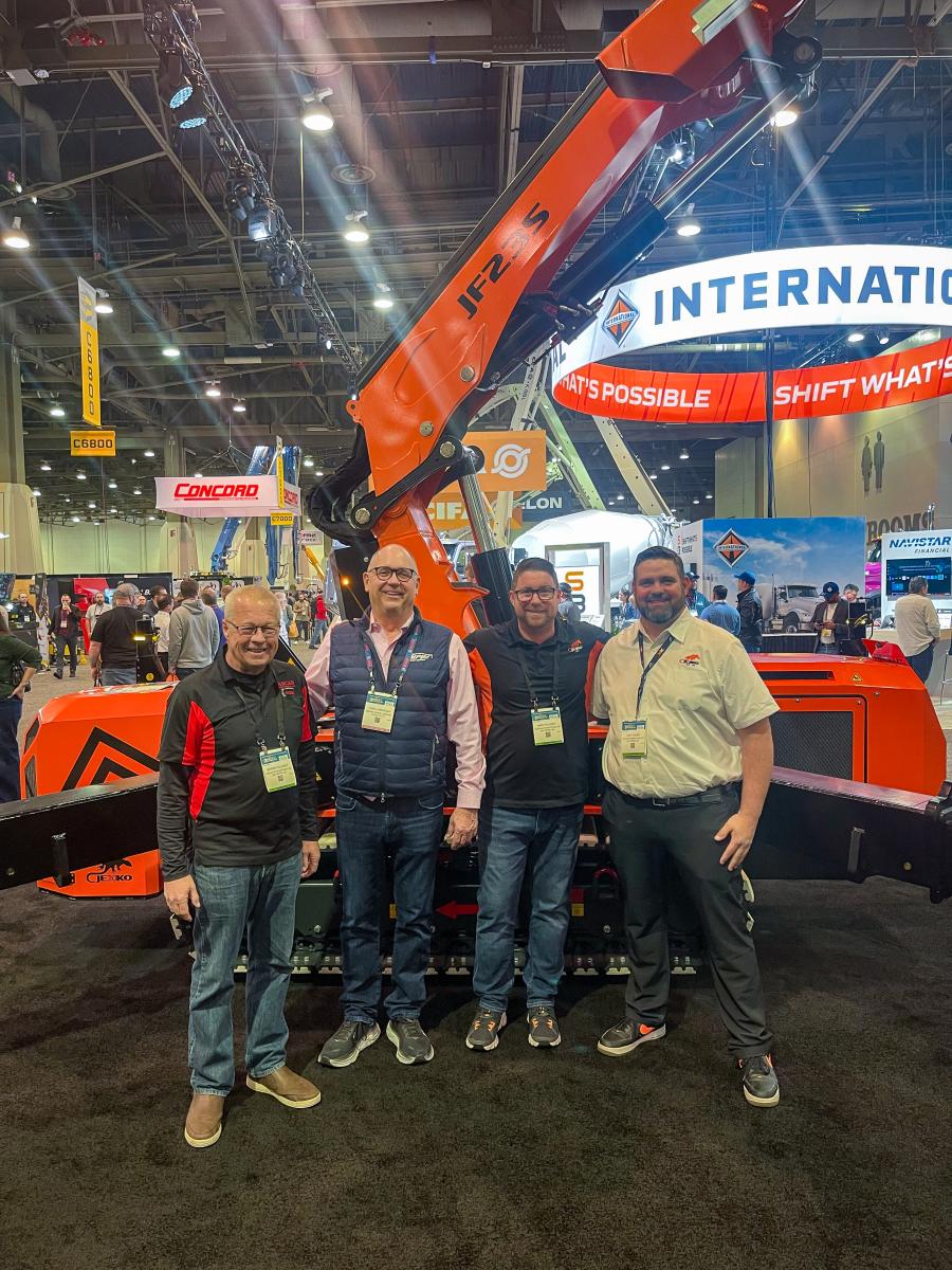 (L-R) are Colt Vacek, Northeast District sales manager, Jekko USA; Mike Faloney, general manager of Jekko USA; Luke Lonergan, part owner of Empire Crane Company; and Bernie Faloney, Owner of Jekko USA.