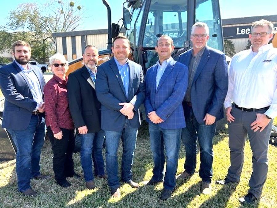 (L-R) are Cody Bel, Nancy Bray, Shane Vinet and Stephen Dottolo of Lee Tractor; and Leandro Lecheta, Terry Dolan and Scott Phillips of Case CE.