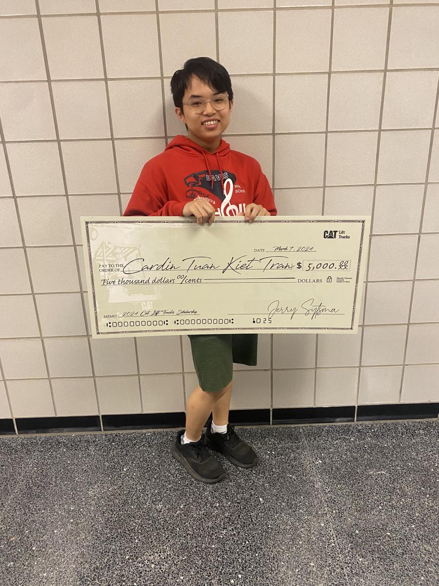 This year's $5,000 scholarship winner is Cardin Tuan Kiet Tran, a high school senior at Davis High School in Houston.