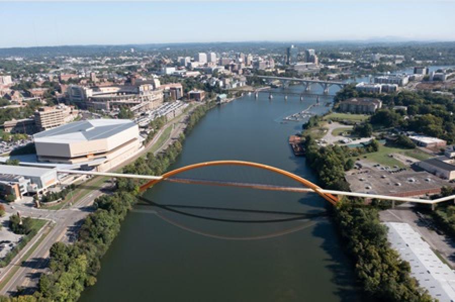 Development of a pedestrian-bicycle bridge will connect the University of Tennessee Campus with the South Knoxville Waterfront Redevelopment Area.