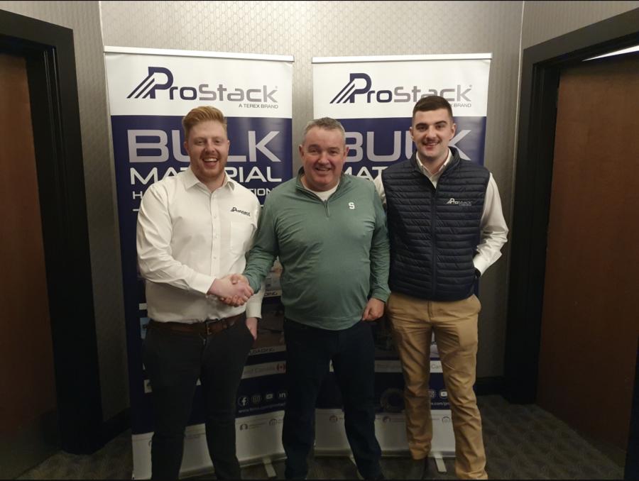 (L-R) are Lee Nesbitt, global sales manager of ProStack; Tim Scannell, president of Midwest Crushing & Screening; and Stephen McCollum of ProStack.