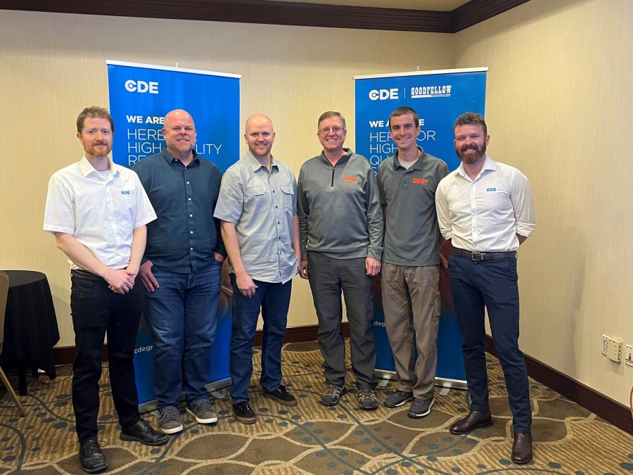 (L-R) are Tiff McMullan, CDE; Chris Baron, VP sales at Goodfellow; Bryce Childs, VP operations at Goodfellow; Kurt Goodfellow, CEO at Goodfellow; Blake Goodfellow, head of engineering at Goodfellow; and Ryan O’Loan, CDE.