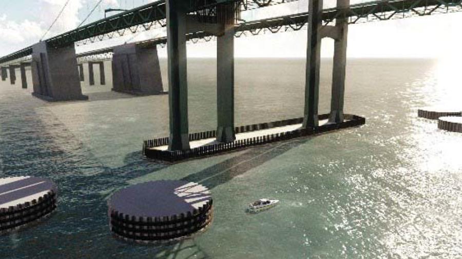 New pier protection cells will protect the Delaware Memorial Bridge from a vessel collision in the range of 120,000 deadweight tonnage (DWT), travelling at a speed of approximately seven knots.