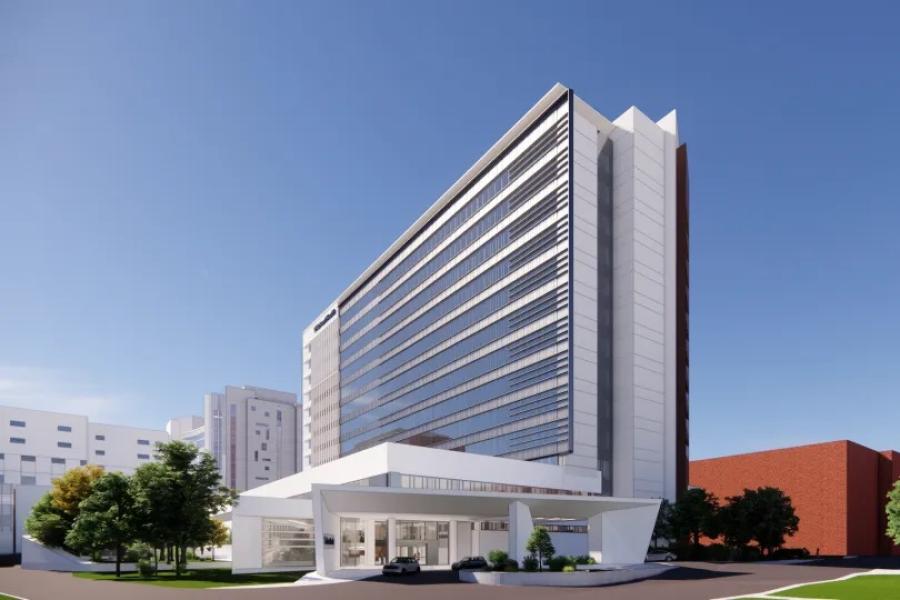 A render of the new AdventHealth patient and surgical tower.